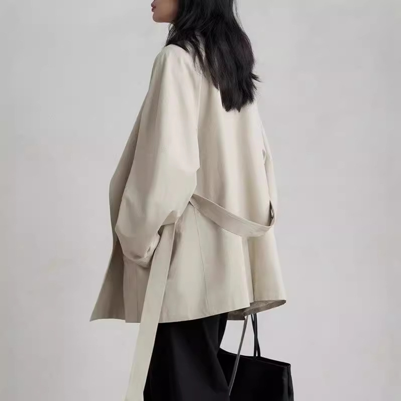 秋、春、秋の女性用のスタンドカラー、シャリシャリ、ワンボタンシルエットのショート＆ロングウインドブレーカージャケット|undefined
