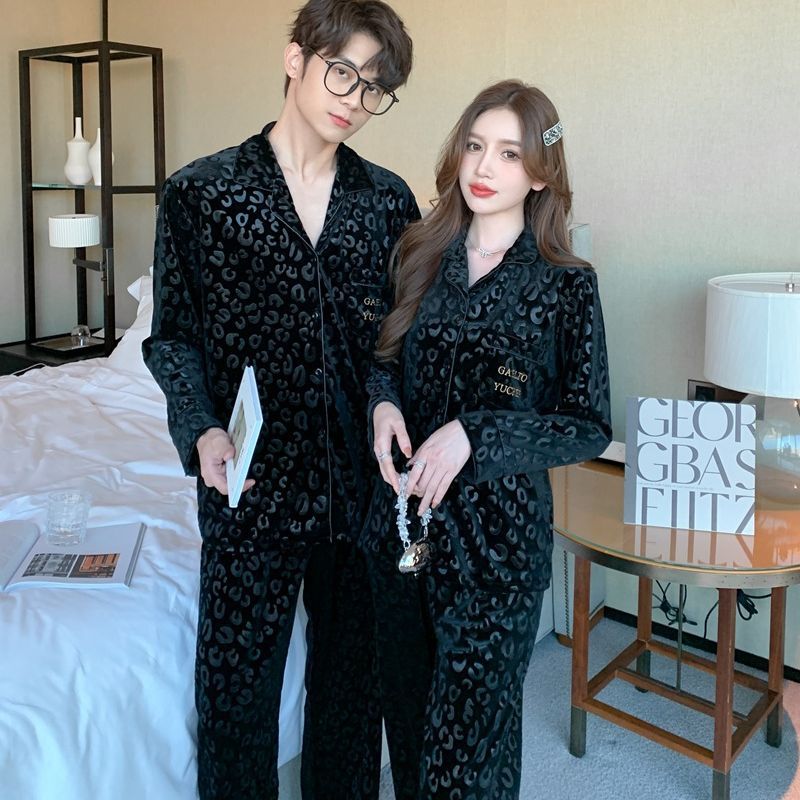 New gold velvet pajamas women's spring and autumn couple casual high-grade cardigan autumn and winter men's home wear suit