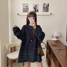 秋季薄款中长款大码胖mm韩版200斤慵懒风宽松休闲长袖T恤女打底衫