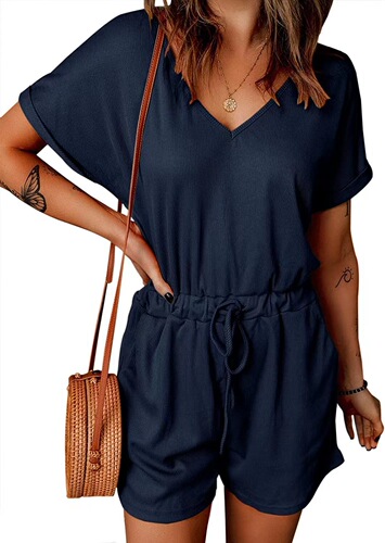 Spring and Summer European and American Women's Fashion Hot Selling Casual V-Neck Flared Sleeve Pocket Bodysuit for Women
