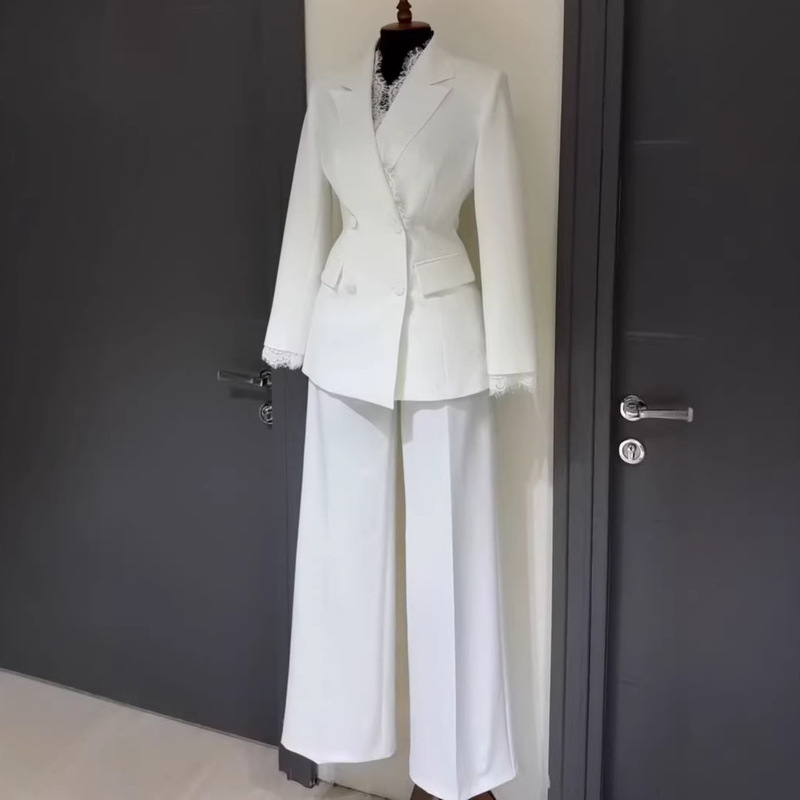 Amazon 2026 European and American Cross-Border Foreign Trade Women's Professional Workwear Elegant Suit with Buttons and Lace Trim Straight-Leg Pants Amazon 2026 European and American Cross-Border Foreign Trade Women's Professional Workwear Elegant Suit with Buttons and Lace Trim Straight-Leg Pants