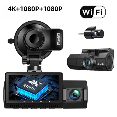Car Dvr Three-Way Recording Wifi Mobile Phone Connection Dashcam 4K High-Definition Night Vision Driving Recorder Three-Way Recording