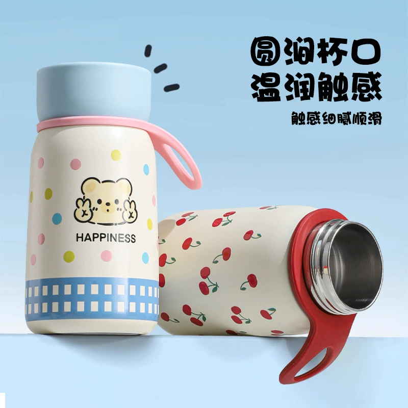 Мини-термос из нержавеющей стали с мультяшным дизайном для девочек, милый и стильный карманный стакан, портативная дорожная кружка малого объема.