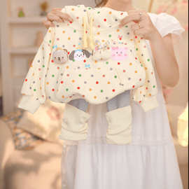 女童秋装波点卡通卫衣打底裤两件套2025新款中小童洋气可爱套装潮