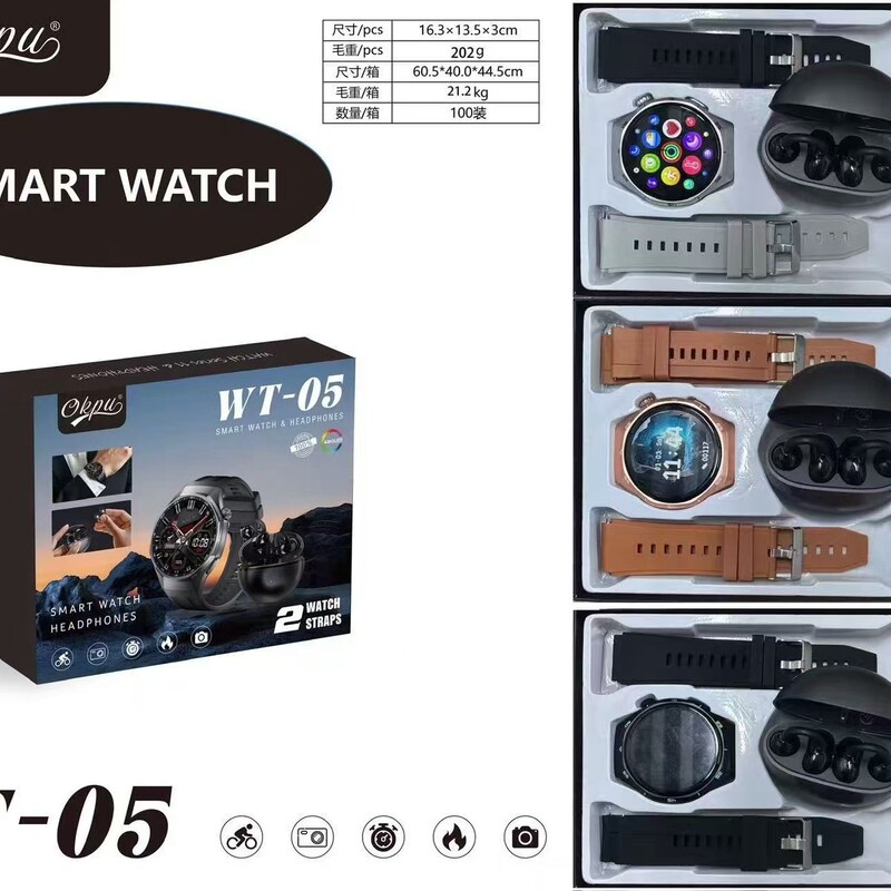 Cross-border WT-05 New Round Dial Smartwatch OWS Combo Pack with Bluetooth Calling, Message Reminder, and Sports Monitoring Cross-border WT-05 New Round Dial Smartwatch OWS Combo Pack with Bluetooth Calling, Message Reminder, and Sports Monitoring