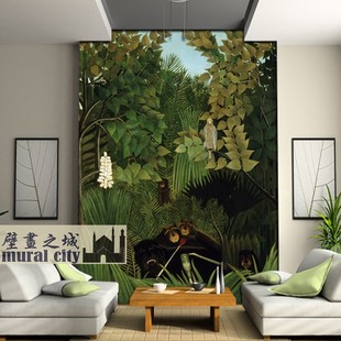 Forest Animal Oil Painting Wallpaper Pastoral Country Jungle Beast Wallpaper Cloth Scandinavian Style European Forest Background Wall Painting