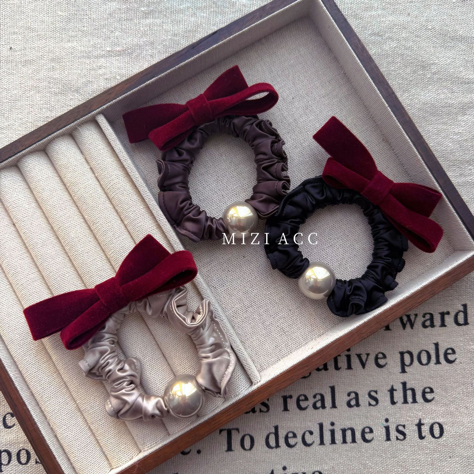 法式高级感蝴蝶结发圈珍珠大肠发圈新年小香风发圈秋冬轻奢头饰