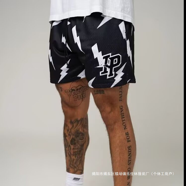Lightning American Basketball Sports Shorts for Men, No More Than Knee-High Street Casual Quarter Pants, Fitness Training, Breathable Summer
