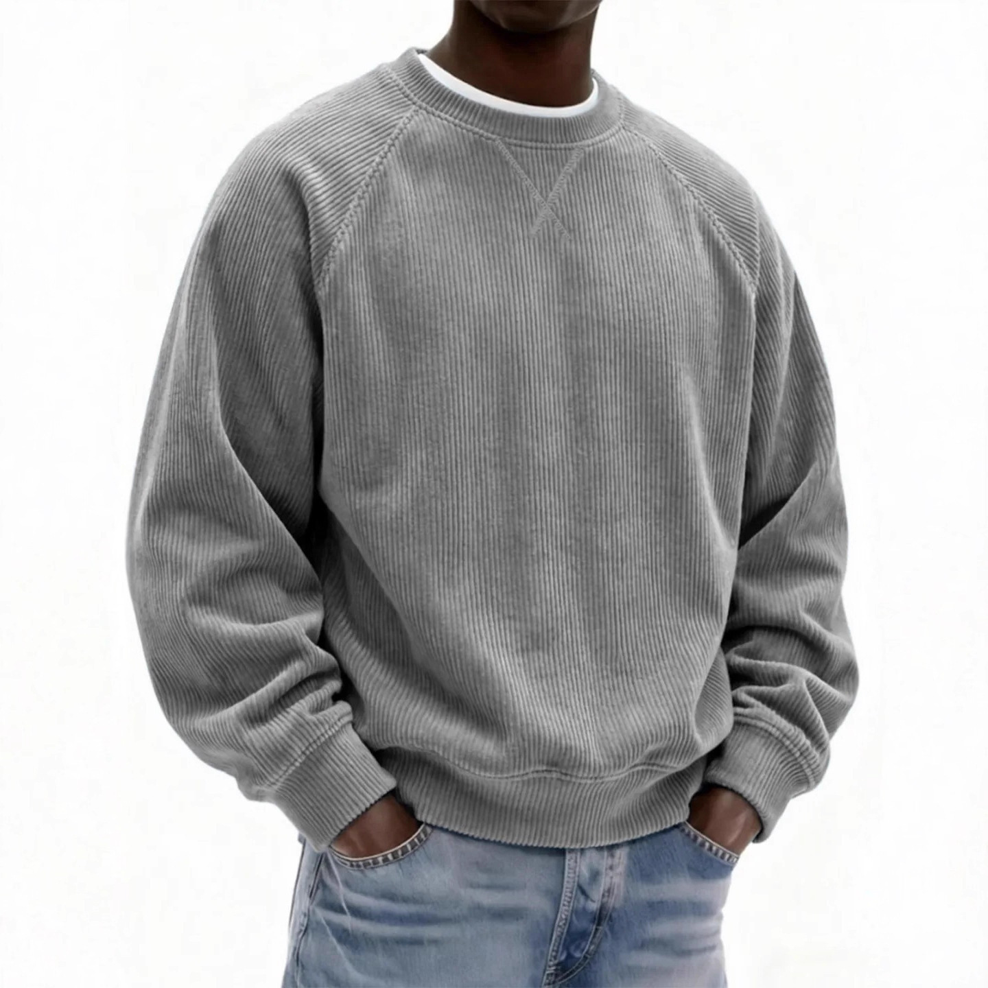 2025 Spring and Autumn European and American Cross-Border Independent Fashion Platform Men's Casual Corduroy Long-Sleeve Sweatshirt with Print