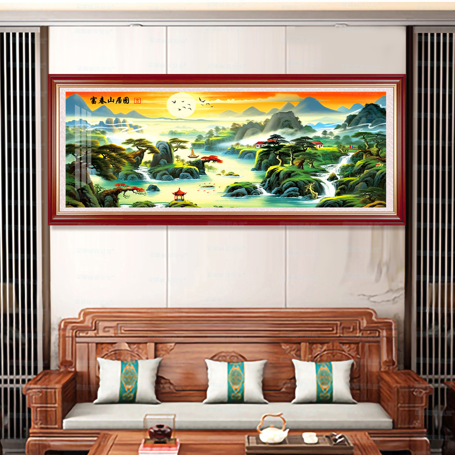 Mona Lisa real bordado cruzado Fuchun Mountain Jitu 2 nueva colección de dibujos grandes decoración de la sala de estar pintura bordada a mano image 3