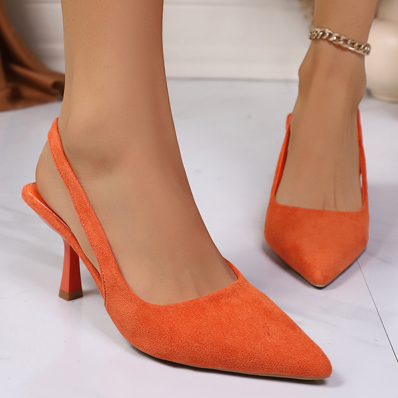Cross-Border Export Women's Shoes 2025 Autum New Fashion Simple Women's High-Heeled Sandals Shallow Mouth Pointed Toe Back Strap Shoes