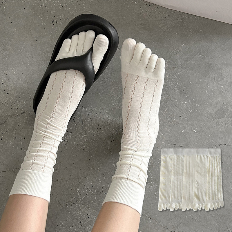 White Socks for Women, Mid-Calf Socks, Trendy Women's Socks, Hollow-Out Five-Toe Socks, Women's Anti-Odor Toe-Separated Socks, Five-Toe Socks