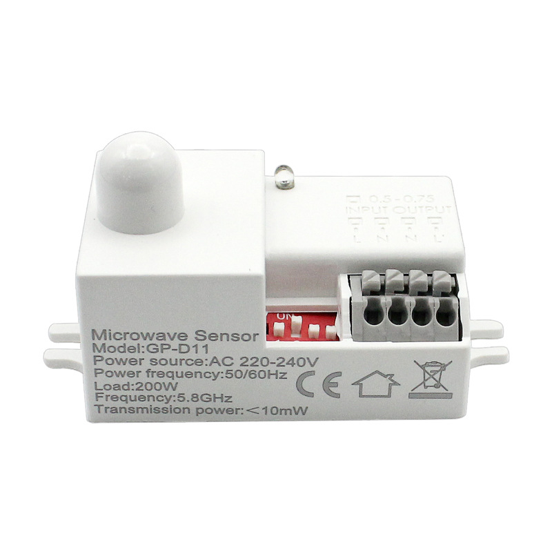 5.8Ghz微波雷达感应开关过道车库LED灯具拨码调节雷达运动传感器