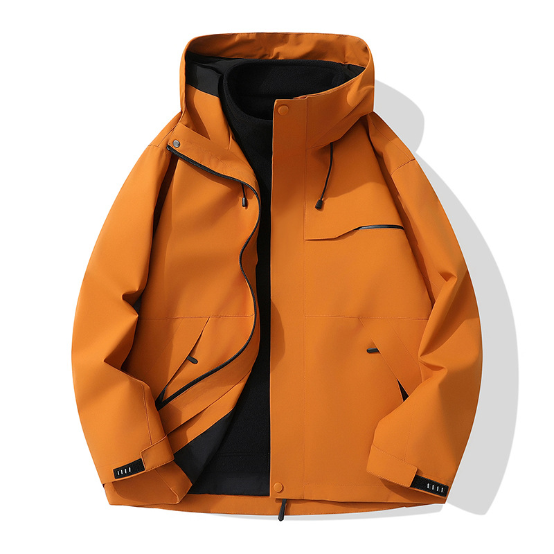 Jacket Three-In-One Men's and Women's Autumn and Winter Jacket Hooded Jacket Detachable Two-Piece Hiking Camping Mountaineering Suit