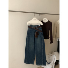 版型绝佳 baby绒加厚高腰斜缝窄版直筒牛仔裤女 秋冬保暖长裤7819