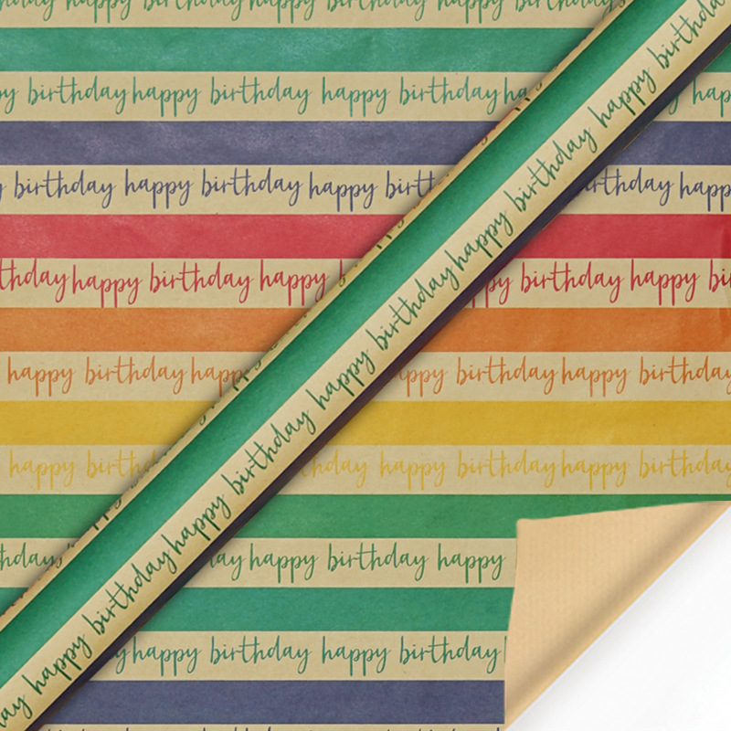 Transfronterizo nuevo feliz cumpleaños papel de embalaje de papel Kraft lindo libro de dibujos animados papel de regalo en stock al por mayor