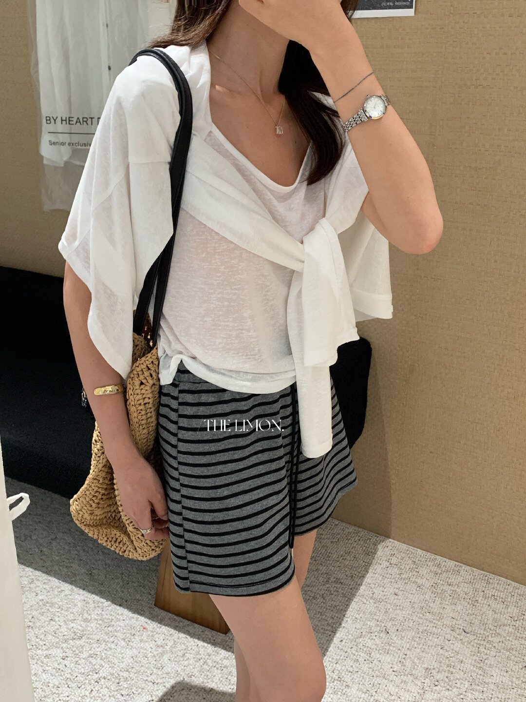 Bộ cardigan len mỏng kèm áo hai dây hai mảnh nữ mùa hè — Xám cacbon, xanh lam, màu hồng, Đậu xanh chi tiết 17