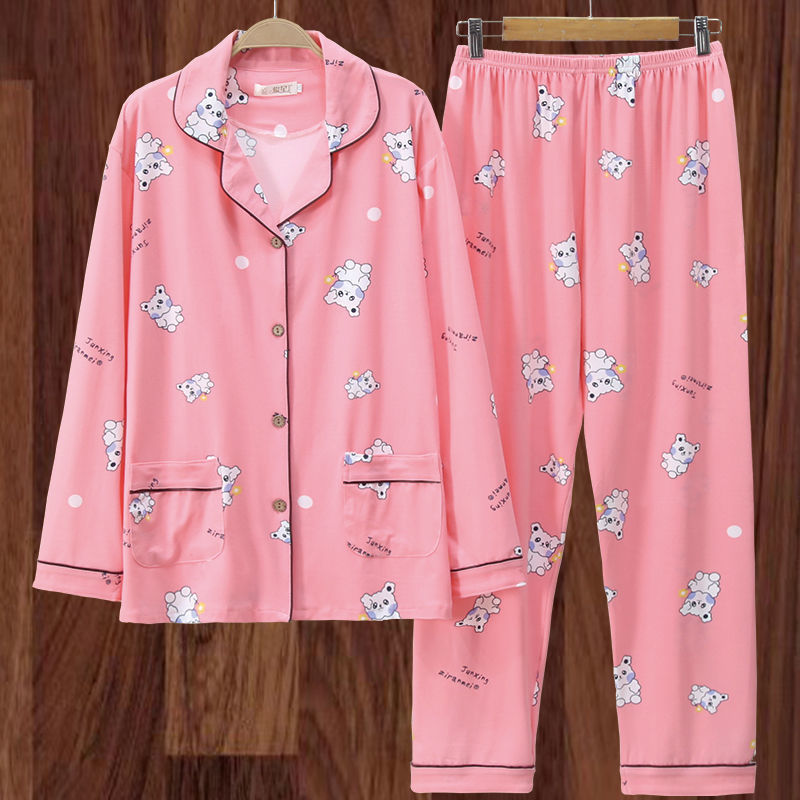 100% algodón más el tamaño de los pijamas de las mujeres Primavera, Otoño e Invierno manga larga suelta de mediana edad y joven confinamiento desgaste del hogar traje de verano