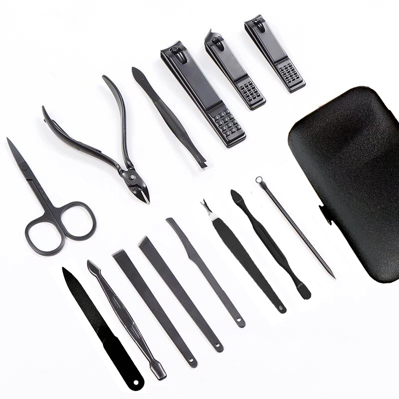 Cross-Border Nagelknipser-Set, schwarz, 18-teilig, sofort lieferbar, Edelstahl-Komplettset mit Maniküre- und Nagelschneidewerkzeugen, Nagelknipser.