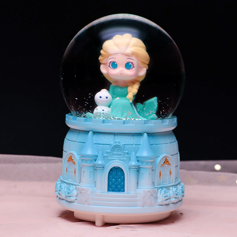 梦幻冰雪奇缘爱莎公主水晶球音乐盒发光飘雪白雪公主摆件女生礼物|undefined