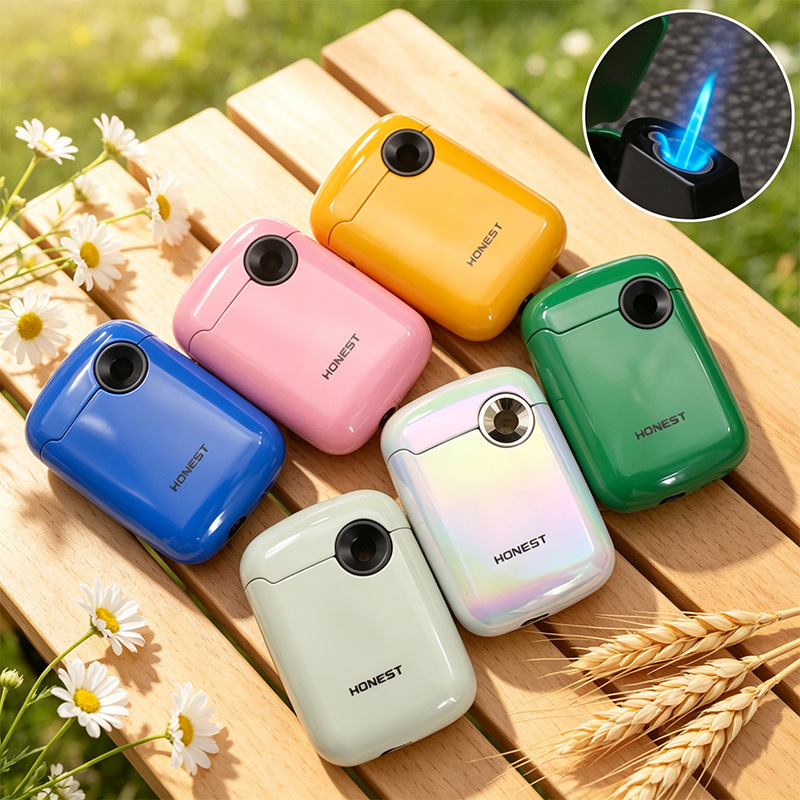Baicheng Xiaodu 1 New Model Mini Direct Blue Flame Windproof Refillable Metal Lighter Personalized Men's Gift Box Wholesale