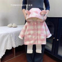 女童秋冬外套格子新款宝宝加厚洋气儿童装冬装加绒上衣冬季潮跨境