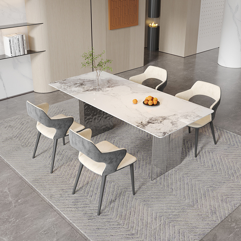 Luz de estilo italiano de lujo Rock placa mesa de comedor moderno simple rectangular hogar pequeño apartamento de acero inoxidable minimalista mesa de comedor de acrílico