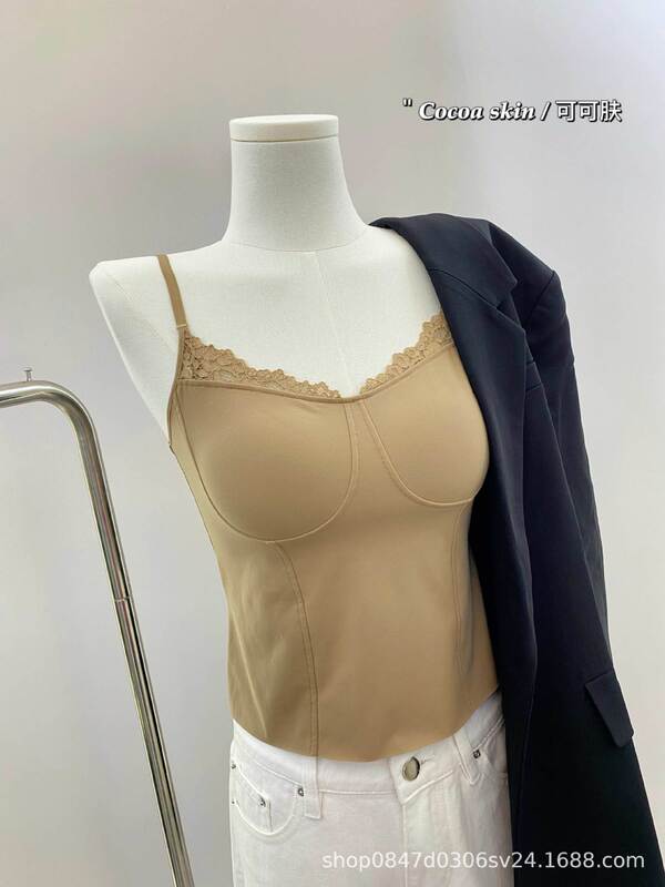 原版2025新款秋冬季蕾丝吊带背心女纯欲显瘦保暖打底上衣带胸垫可|undefined