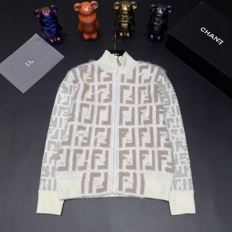 Shenzhen Nanyou Goods~High Version F Family 25 Autumn and Winter New Zipper Mink Cardigan Classic Ff Jacquard Gray White Shenzhen Nanyou Goods~High Version F Family 25 Autumn and Winter New Zipper Mink Cardigan Classic Ff Jacquard Gray White