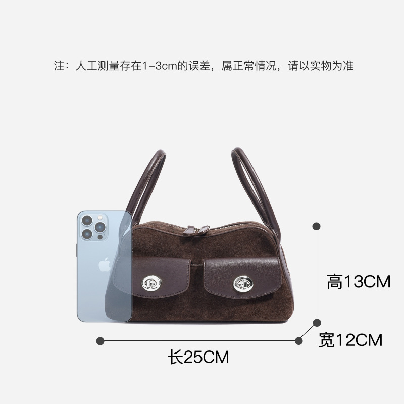 斜跨包复古真皮女包通勤大容量手提包简约2025单肩包新款保龄球包|undefined