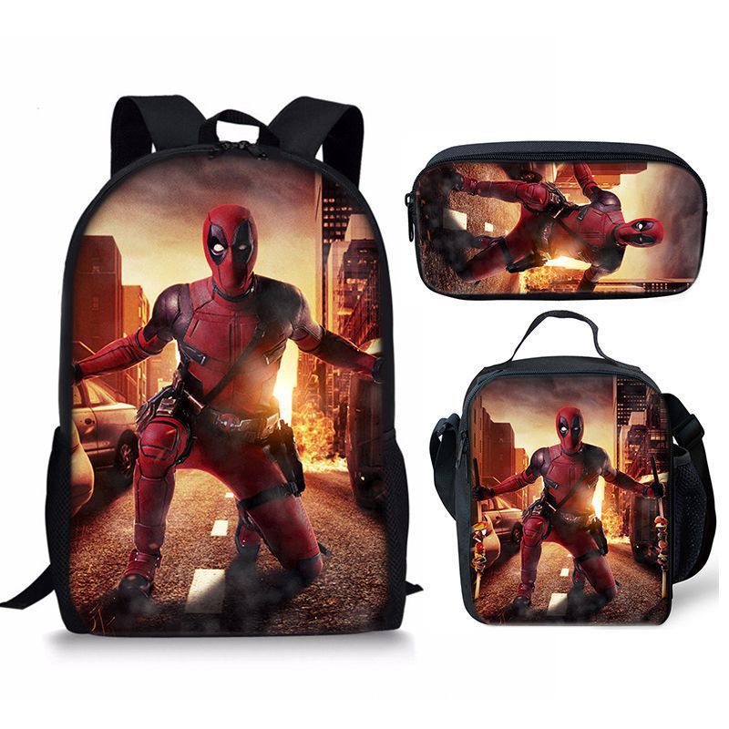 Nuevo deadpool Deadpool paquete de comida de tres piezas bolsa de lápices estudiante mochila de bebé Amazon lindo todo fósforo portátil