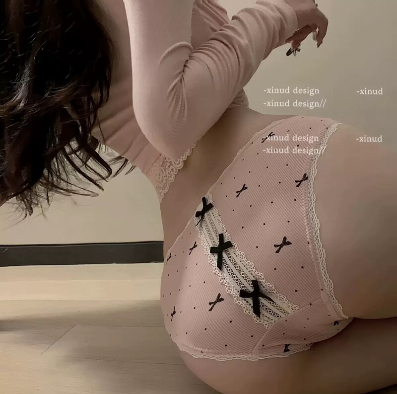 Sweet Swirl* Original Sexy Lace Low Waist Bow Printed Underwear Cute Japanese Style Briefs 2025 New