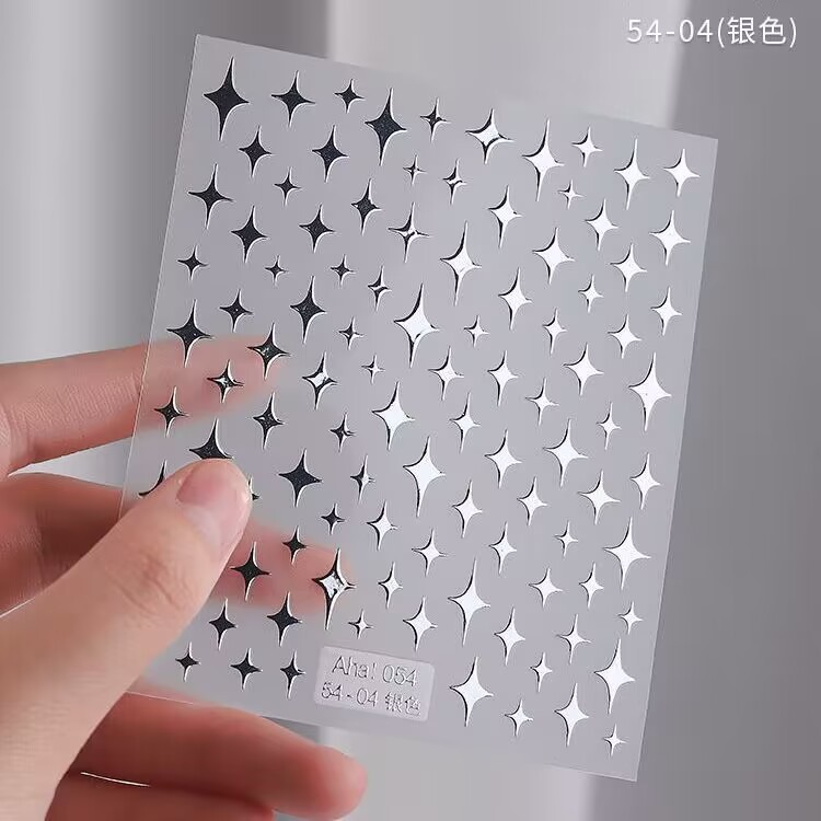 Red estrella de uñas pegatinas de espalda pegatinas de uñas 3D estampado de plata estrella mini papel decoración pegatinas de media luna pentagonal