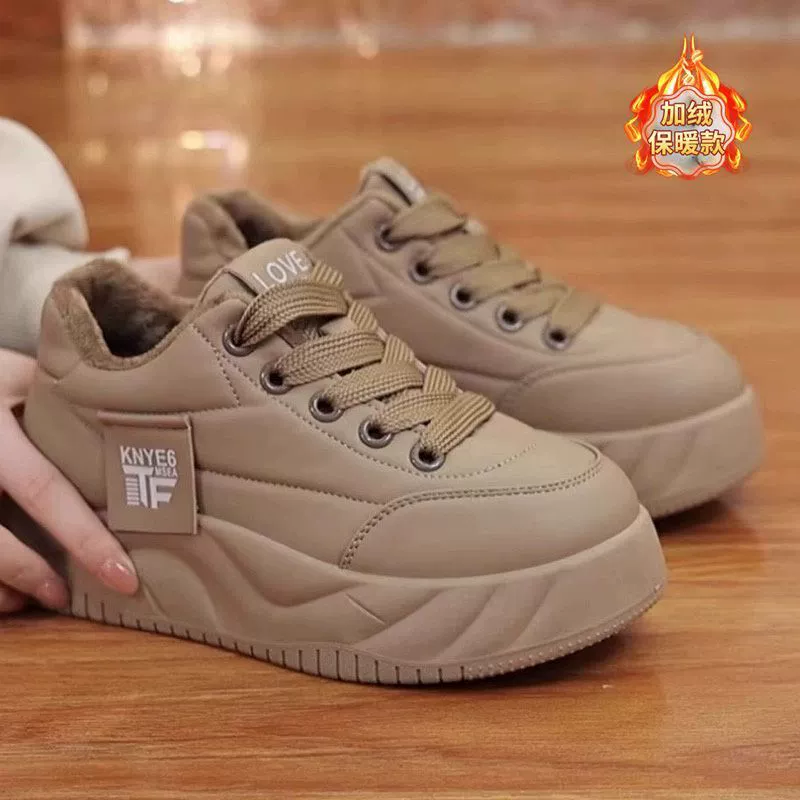 Хлопковая толстая подошва увеличена, бархат теплая повседневная женская хлебная обувь 2024 зимняя новая корейская хлопковая обувь женская