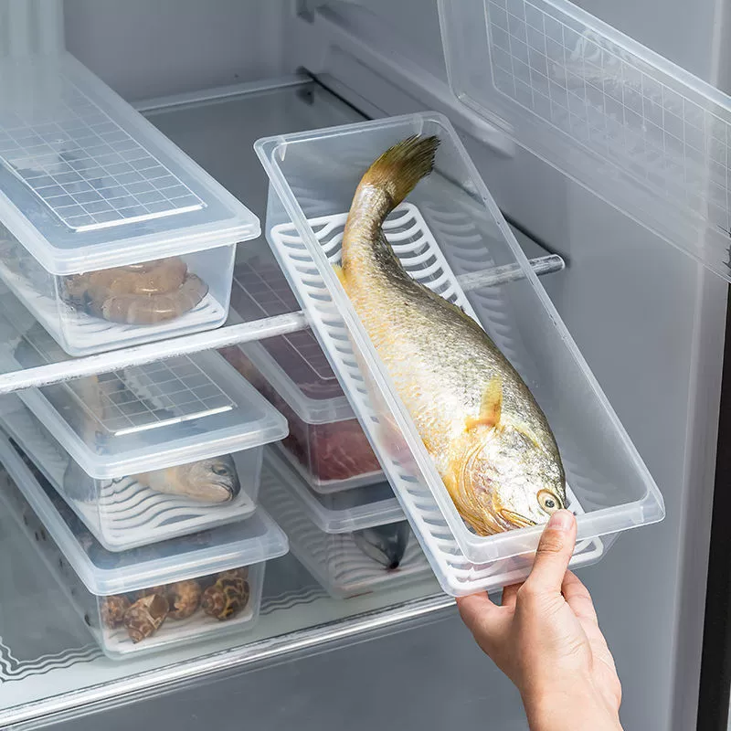 Household rectangular transparent refrigerator crisper cabinet miscellaneous grain storage plastic box can be frozen with drain layer