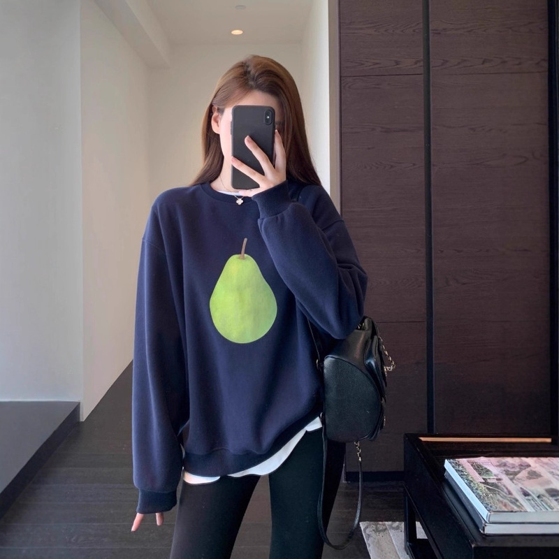 ED932慵懒时髦 oversize宽松显瘦减龄印花大卫衣女上衣秋冬新|undefined