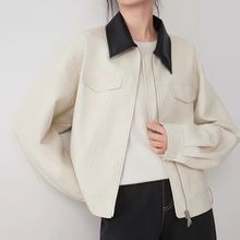 法式撞色翻领短款夹克式外套女2025冬季新款休闲通勤独特上衣