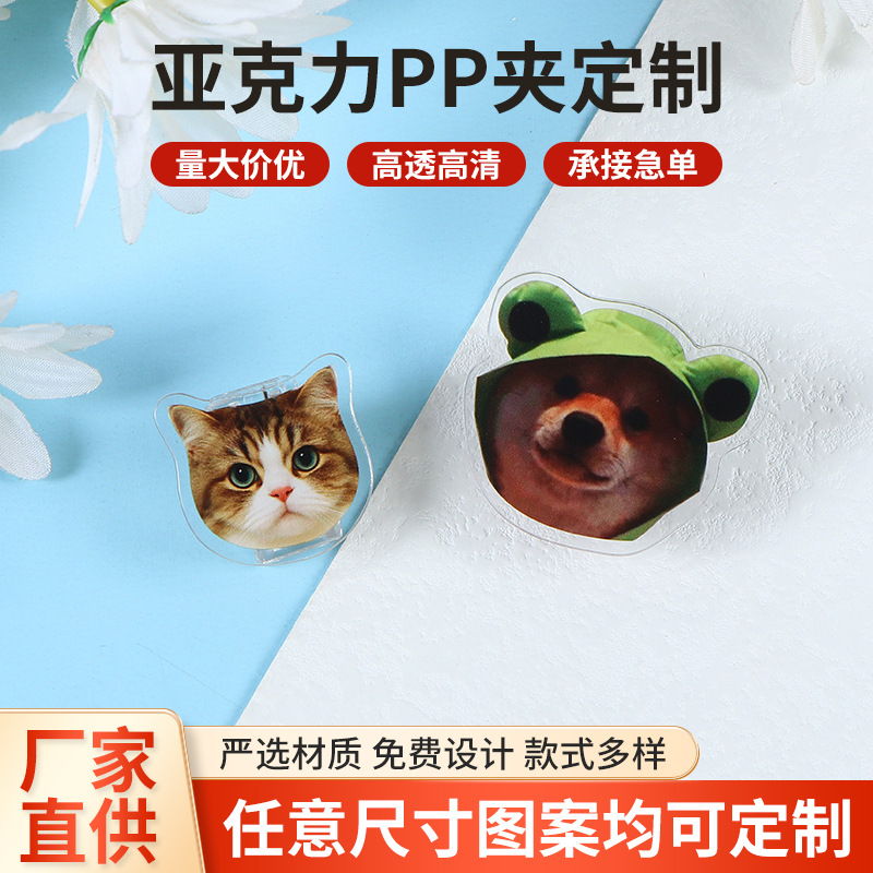 亚克力PP夹定制可爱宠物猫咪头像定做多功能手账试卷收纳便签夹