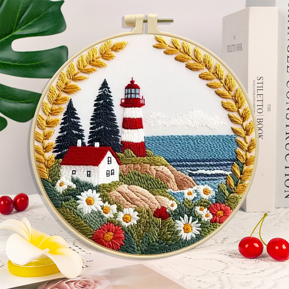 Cross-border nuevo punto bordado DIY material de tela artesanal paquete de material faro creativo de aguja artesanal Inglés