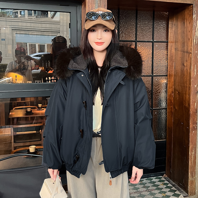 Coreano retro cuello con capuchón abrigo de algodón de mujer invierno 2025 nuevo buey corno grueso abrigo de algodón cálido image 4