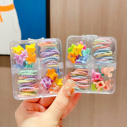Combination of children's elastic hair clips, baby hair accessories that do not hurt hair, girl hair bands, flower-shaped mini claw clips for girls