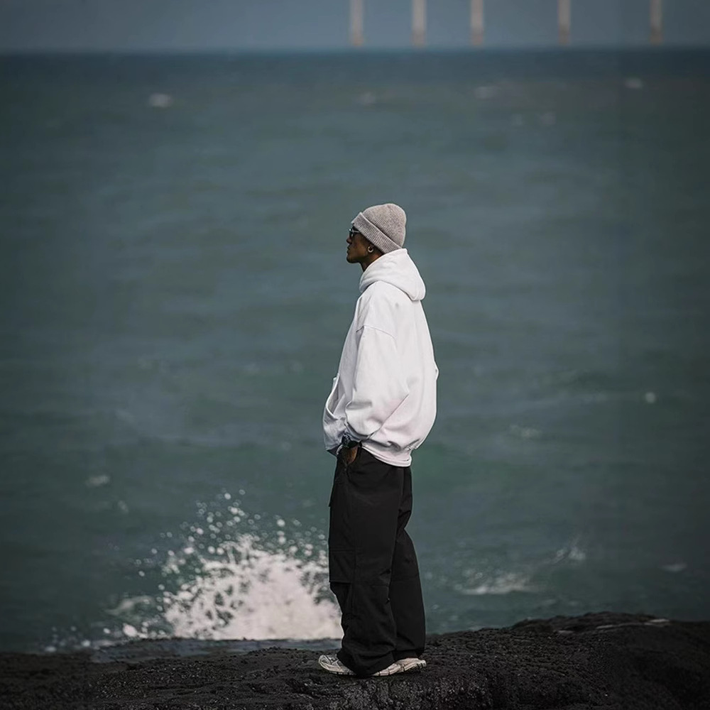 La marca de moda europea y americana de peso transfronterizo FOG de color sólido con camisa de lana de otoño y invierno callejera de hombre con capuchona en la parte superior versátil