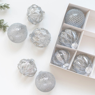 8cm Christmas Ball White Champagne Gold Boxed Pet Painted Ball Christmas Tree Decoration Ball Christmas Decoration