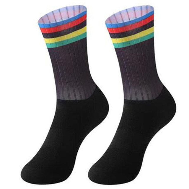 New Anti Slip Silicone Summer Aero Socks White Line Bike Socks Men Bicycle Sport Running Bike Socks
