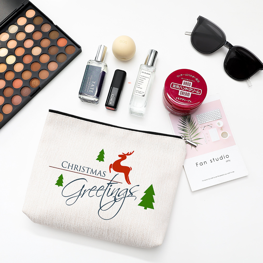 Bolsa de Almacenamiento de Cosméticos y Joyas de Algodón y Lino con Cierre y Estampado de Corazón para Navidad, de Amazon