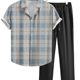 2025 Summer New Cross-border Casual Fashion Striped Plaid Short Sleeve Shirt Trousers suit