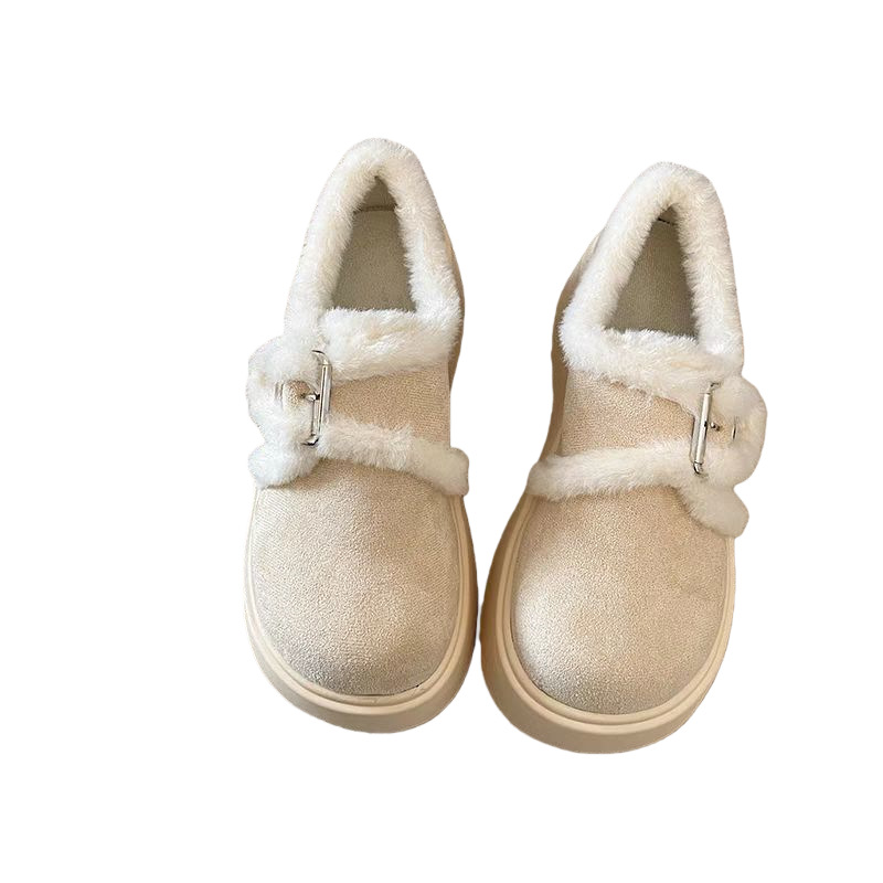 Aumentar la altura de calentamiento de los zapatos de algodón de fondo grueso para mujeres 2026 nuevo invierno retro en línea explosión de zapatos de lana gruesa