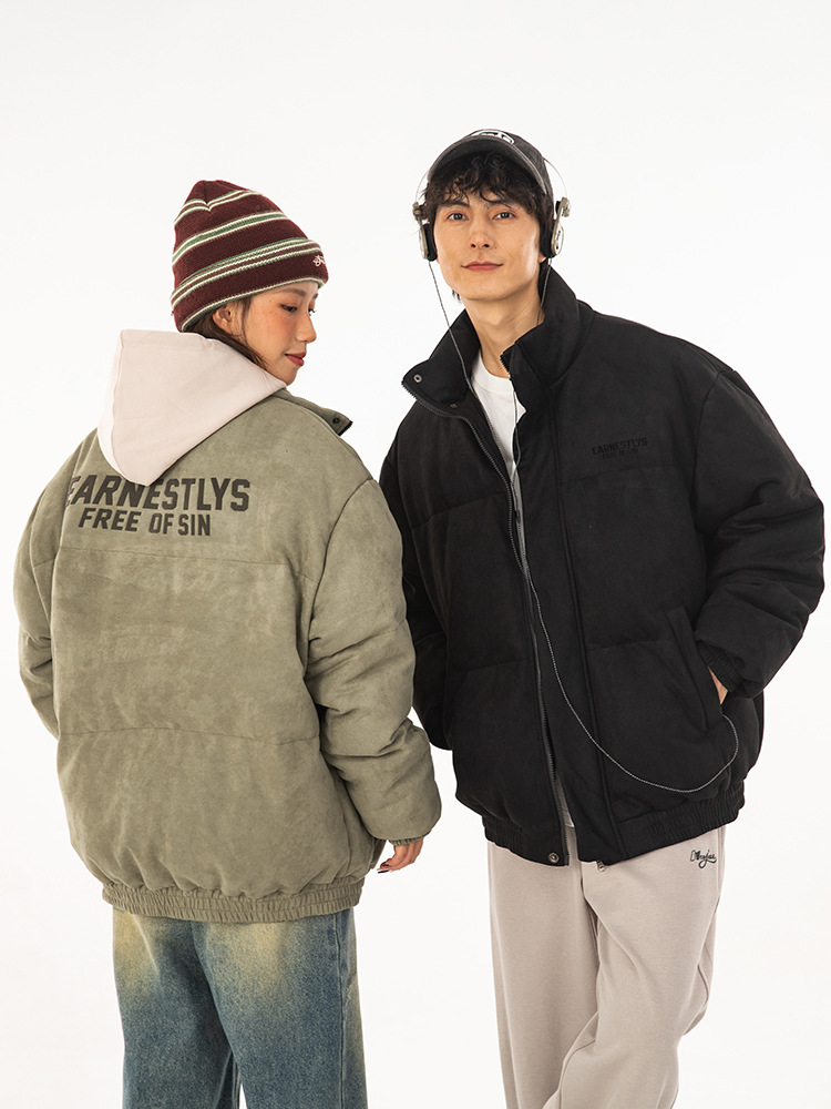 Nueva pareja marca de moda impresa suelta Abrigo acolchado de algodón abrigo de algodón acolchado abrigo de pan engrosado de gamuza para hombres y mujeres invierno