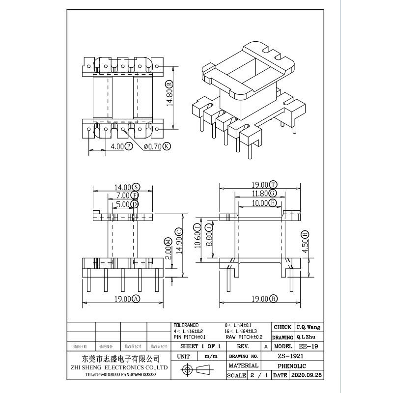 Manufacturers Produce Ee1910 Vertical 5 + 5 Row Spacing 14.8 Bakelite Transformer Coil Skeleton Zs-1921