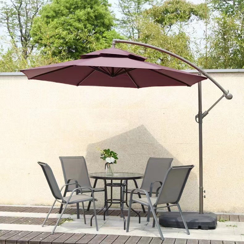 Sombrilla de doble techo tipo banana para exteriores, protección solar, para patio, uso doméstico, comercial, cafeterías al aire libre, tiendas de té con leche, venta al por mayor. image 10
